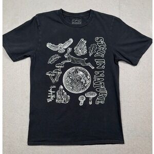 Mushroom Nature Graphic T-Shirt Black Moon Mushrooms Wildlife Women's Small
